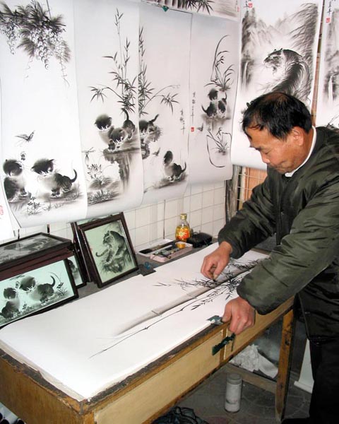 Old Mr. Wang, Charcoal Drawing Artist