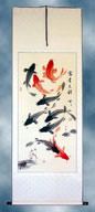Japanese Koi Fish Handmade Asian Silk Wall Scroll