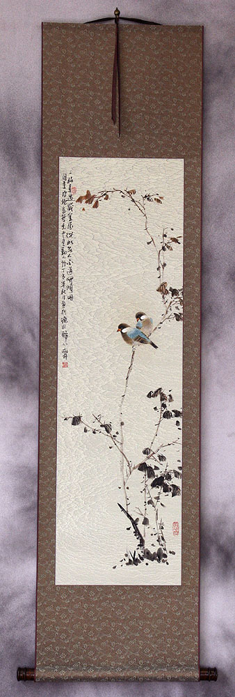 Birds on a Branch - Bird and Flower Oriental Wall Scroll