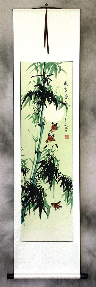 Chinese Birds and Bamboo Wall Scroll