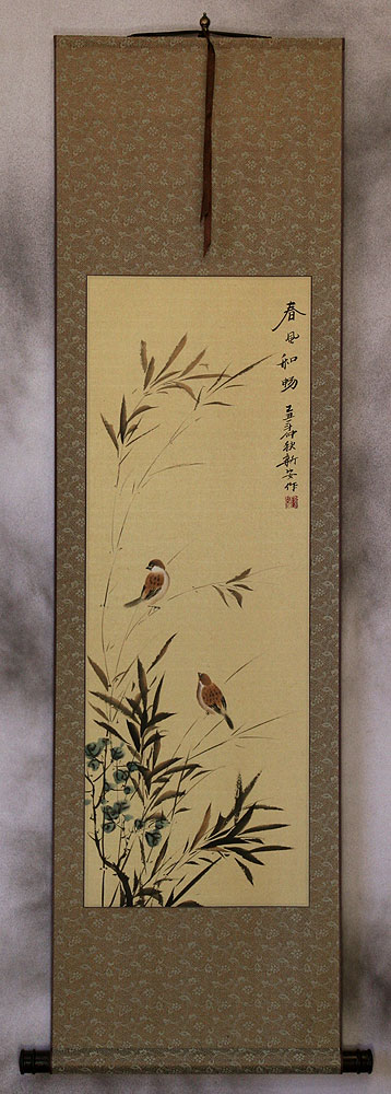 Summer Wishes - Chinese Bird and Flower Wall Scroll