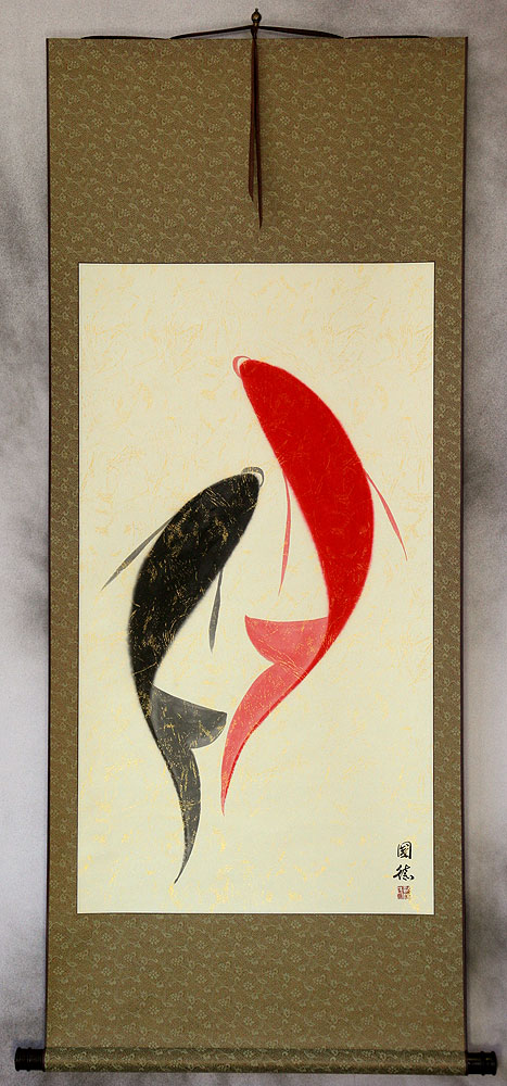 Large Abstract Yin Yang Fish - Asian Scroll