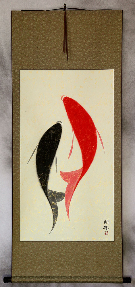 Yin Yang Koi Fish Wall Scroll