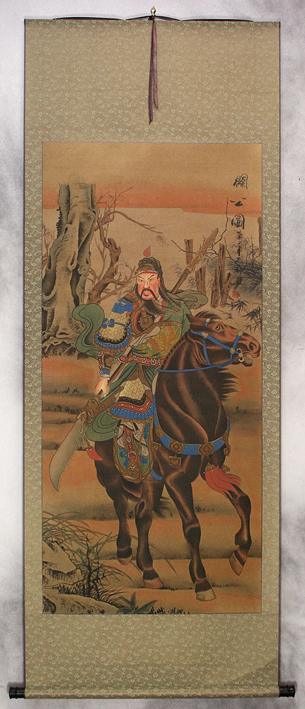 Warrior Saint Guan Gong Horseback - Partial-Print Wall Scroll