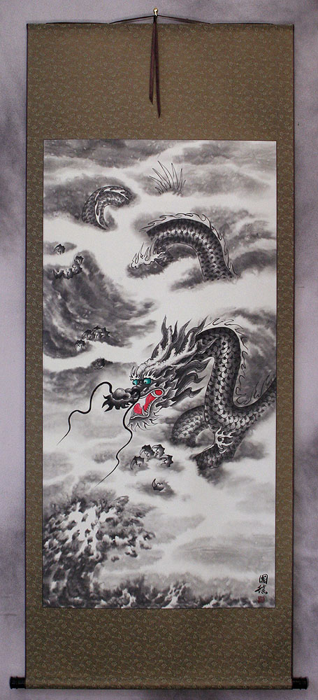 Flying Chinese Dragon - Asian Scroll