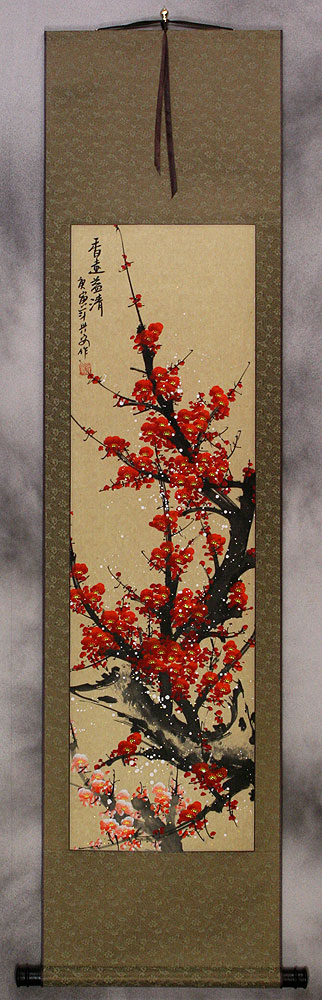 Red Plum Blossom Colorful Wall Scroll