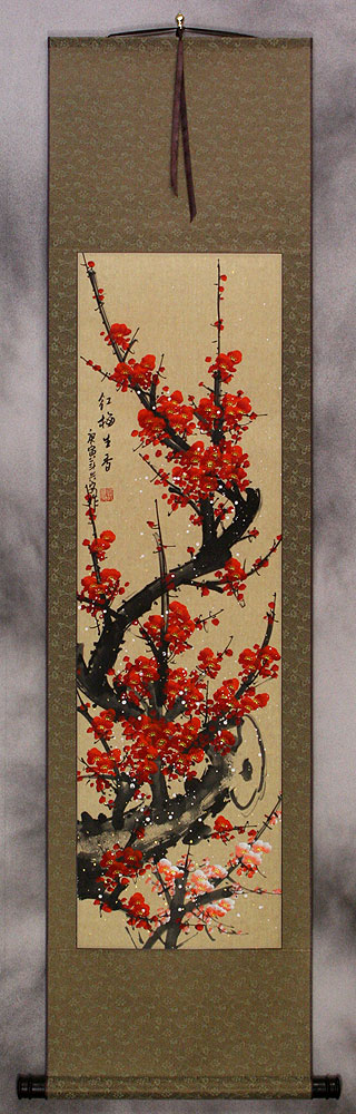 Colorful Red Plum Blossom Wall Scroll