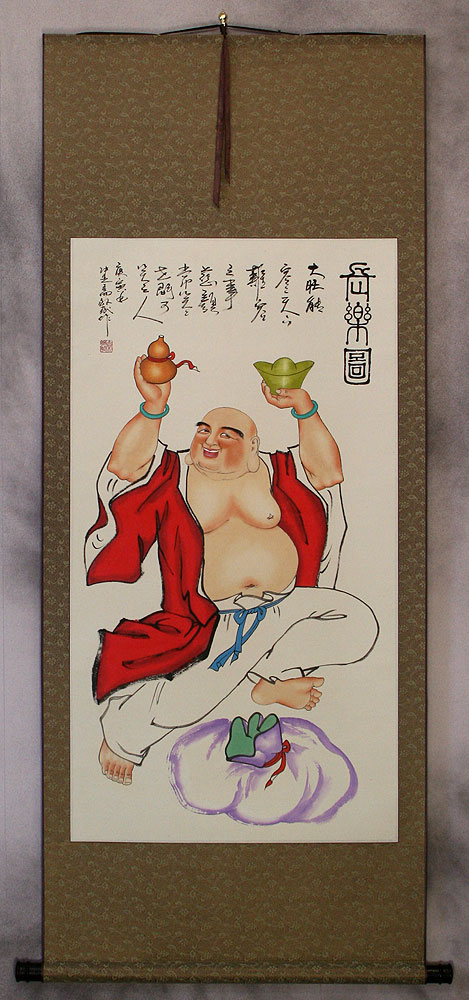 Happy Longtime Buddha - Buddhist Wall Scroll