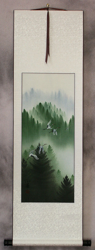 Homeward Bound Asian Cranes Wall Scroll