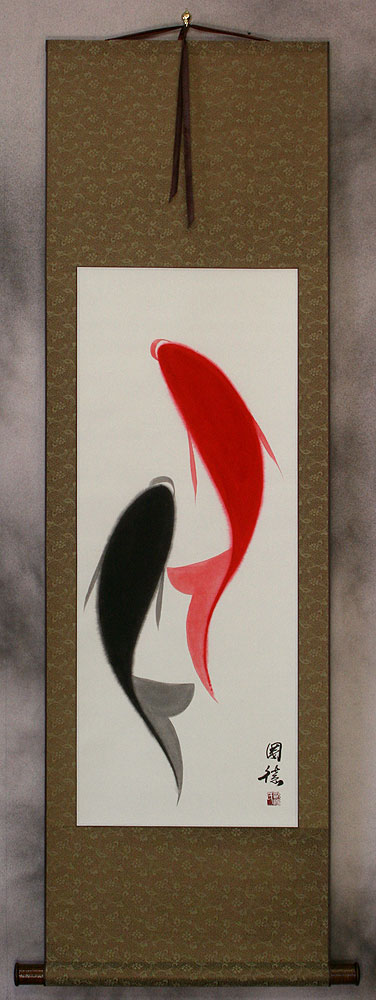 Chinese Abstract Yin Yang Fish Wall Scroll
