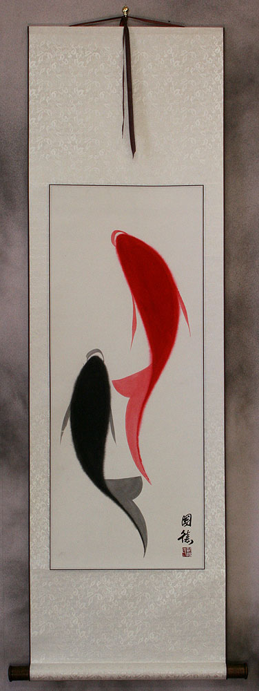 Abstract Yin Yang Koi Fish Wall Scroll