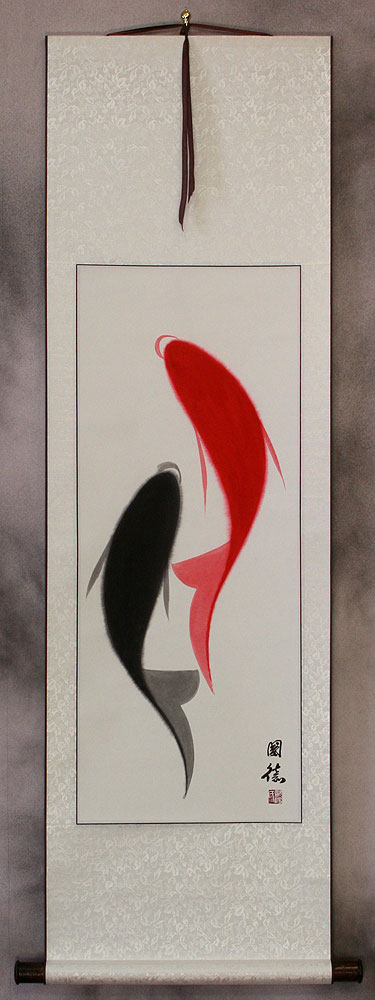 Abstract Yin Yang Fish Wall Scroll