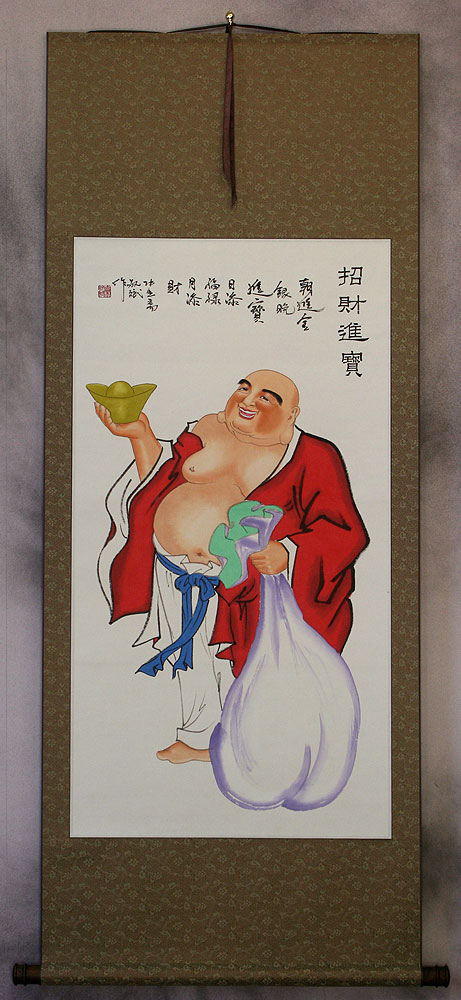 Large Happy Buddha Wall Scroll