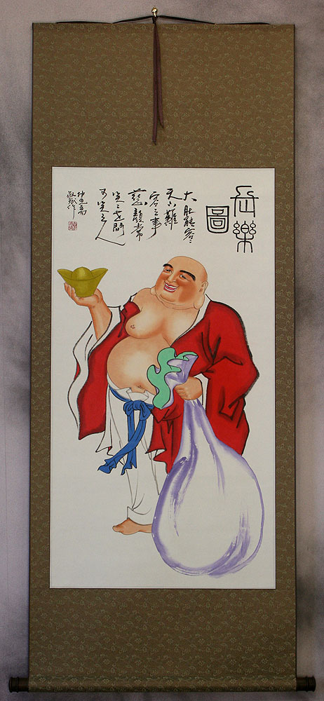 Happy Longtime Buddha Wall Scroll