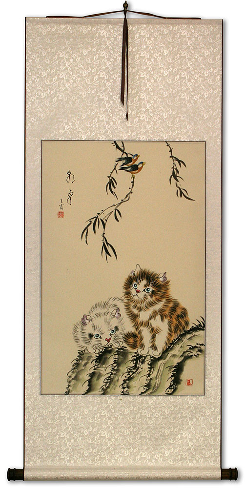 Asian Kittens - Oriental Wall Scroll