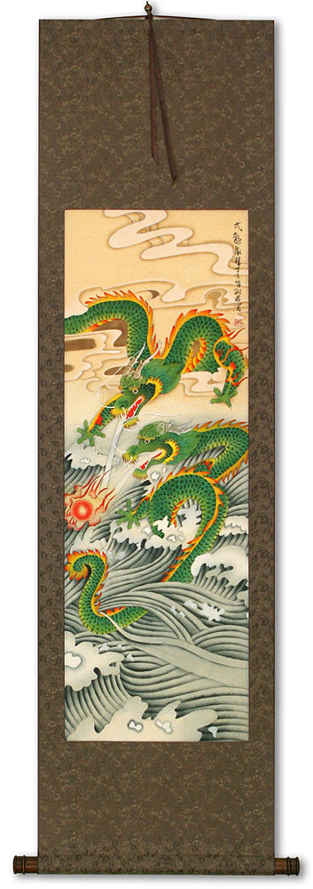 Two Dragons Pearl Fireball Revelry - Wall Scroll