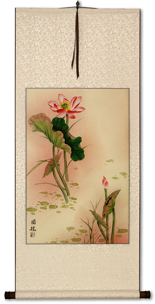 Lotus Flower and Dragonfly Wall Scroll