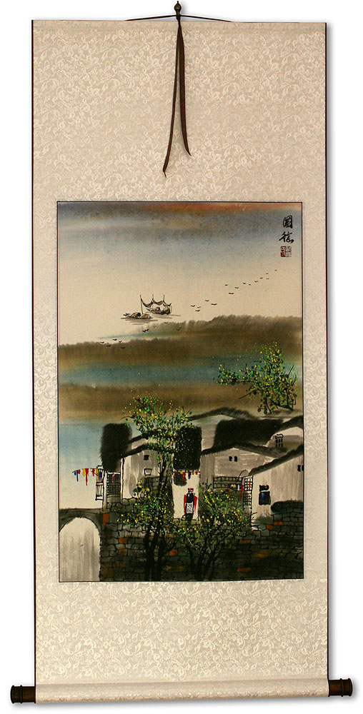 Chinese Suzhou River Landscape Wall Scroll