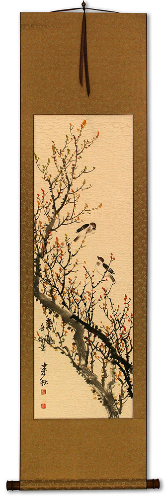 Spring Rhythm - Birds and Flowers - Wall Scroll