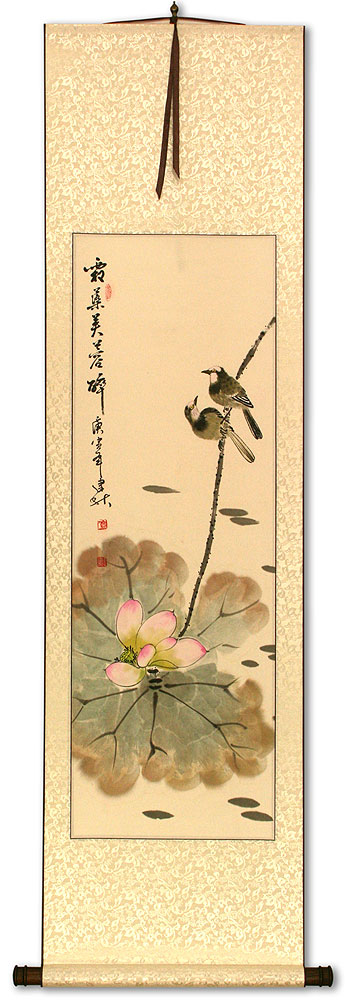 Lotus Beauty in Misty Morning Pond - Wall Scroll