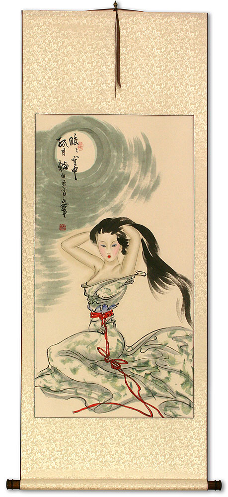 Beautiful Woman Under the Moon - Asian Scroll