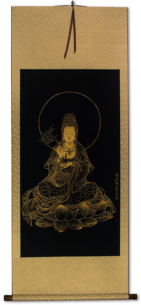 Big Buddha Gold Etching Wall Scroll