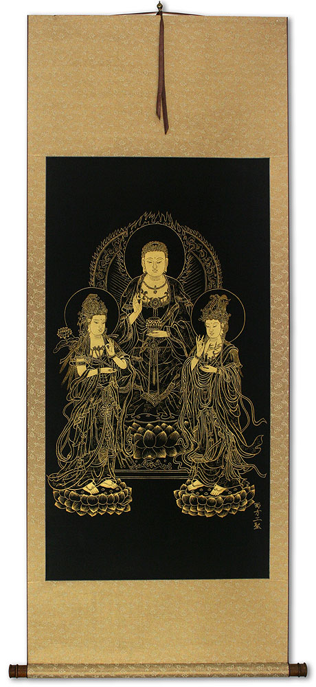 Three Buddha - Gold Etching Wall Scroll