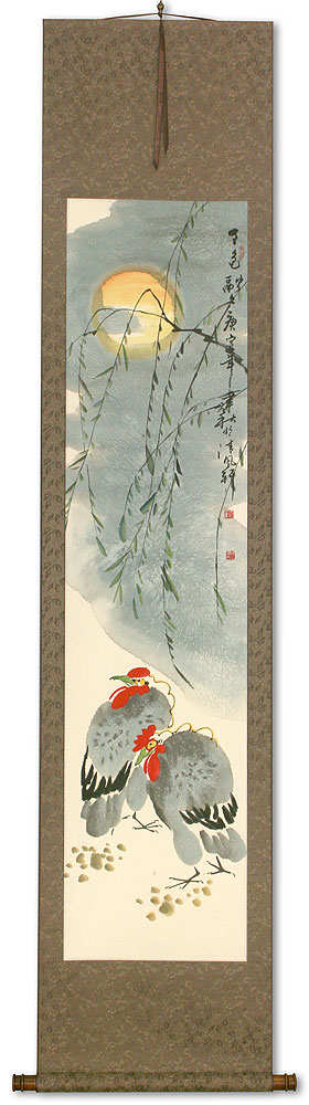 Moonlight - Chicken Hens and Willow Wall Scroll