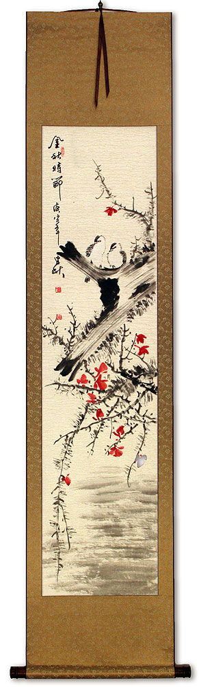 The Golden Autumn - Chinese Bird and Flower Wall Scroll