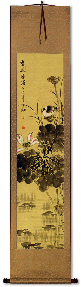 Fresh Fragrance - Birds and Lotus Wall Scroll