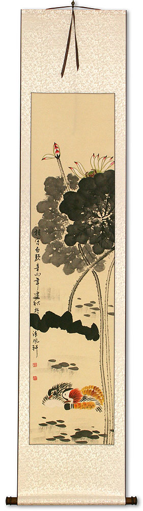 Mandarin Ducks & Lotus Flowers - Together Forever - Chinese Scroll