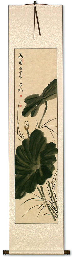 Lotus Flower - Black Ink - Wall Scroll