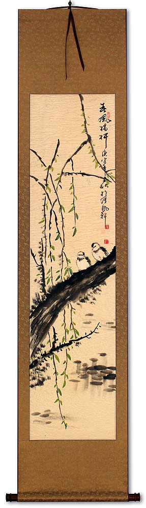 Bird and Willow Flower Wall Scroll
