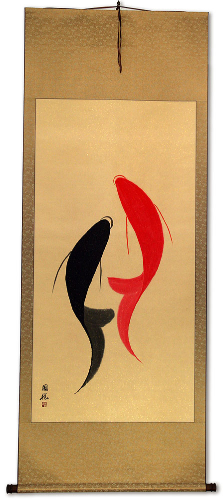 Abstract Yin Yang Koi Fish Chinese Scroll