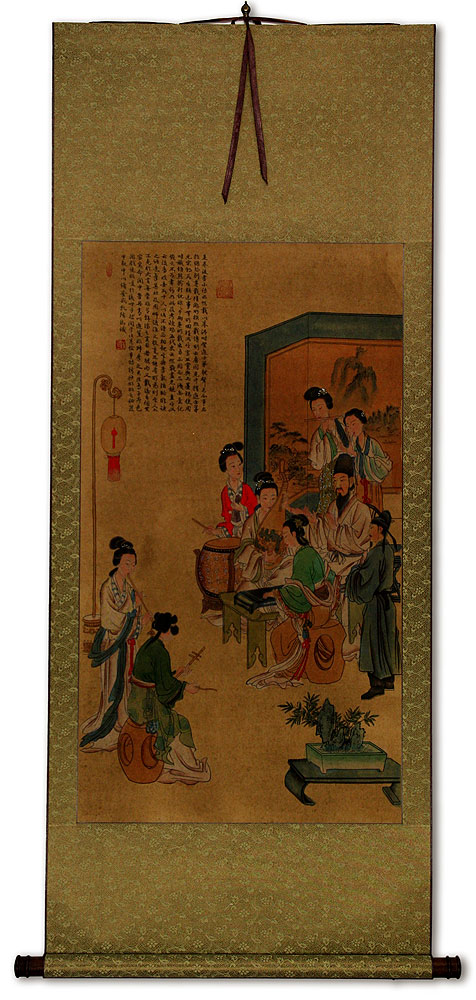Musicians Gathering Partial-Print Wall Scroll