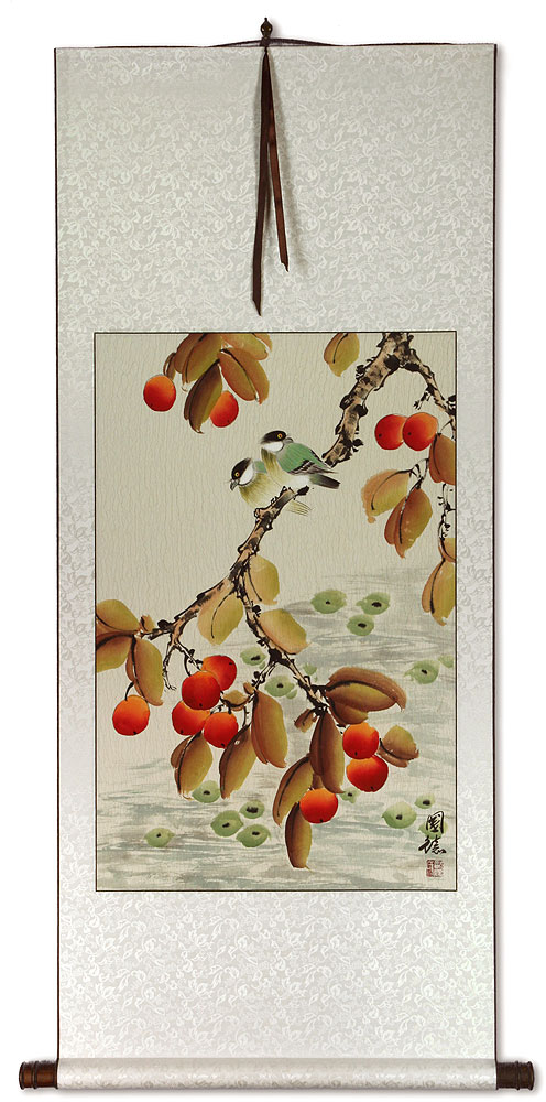 Birds and Loquat Fruit Wall Scroll