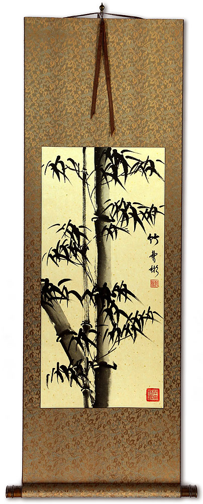 Chinese Black Ink Bamboo Wall Scroll