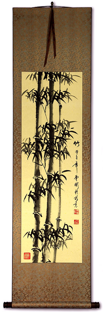 Black Ink Chinese Bamboo Wall Scroll