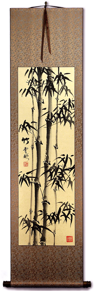 Black Ink Chinese Bamboo Wall Scroll