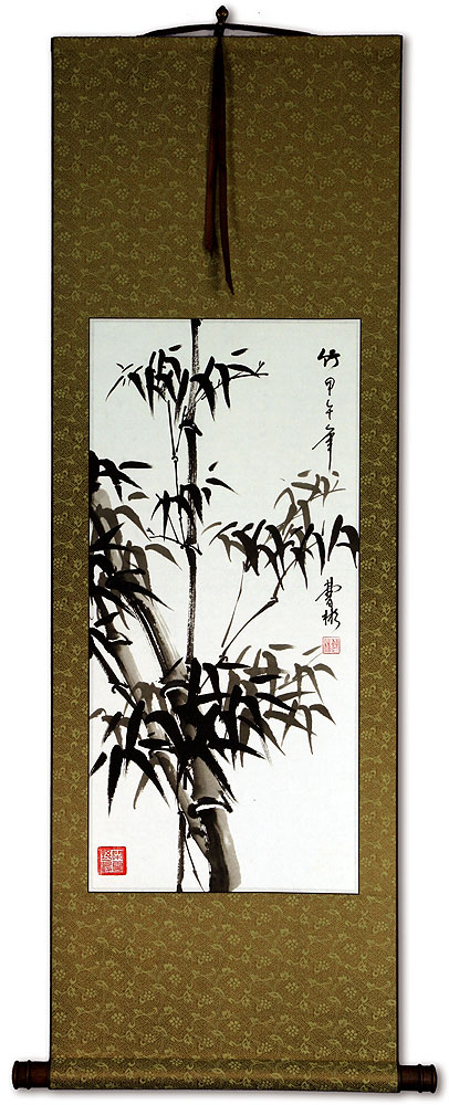 Black Ink Chinese Bamboo Wall Scroll