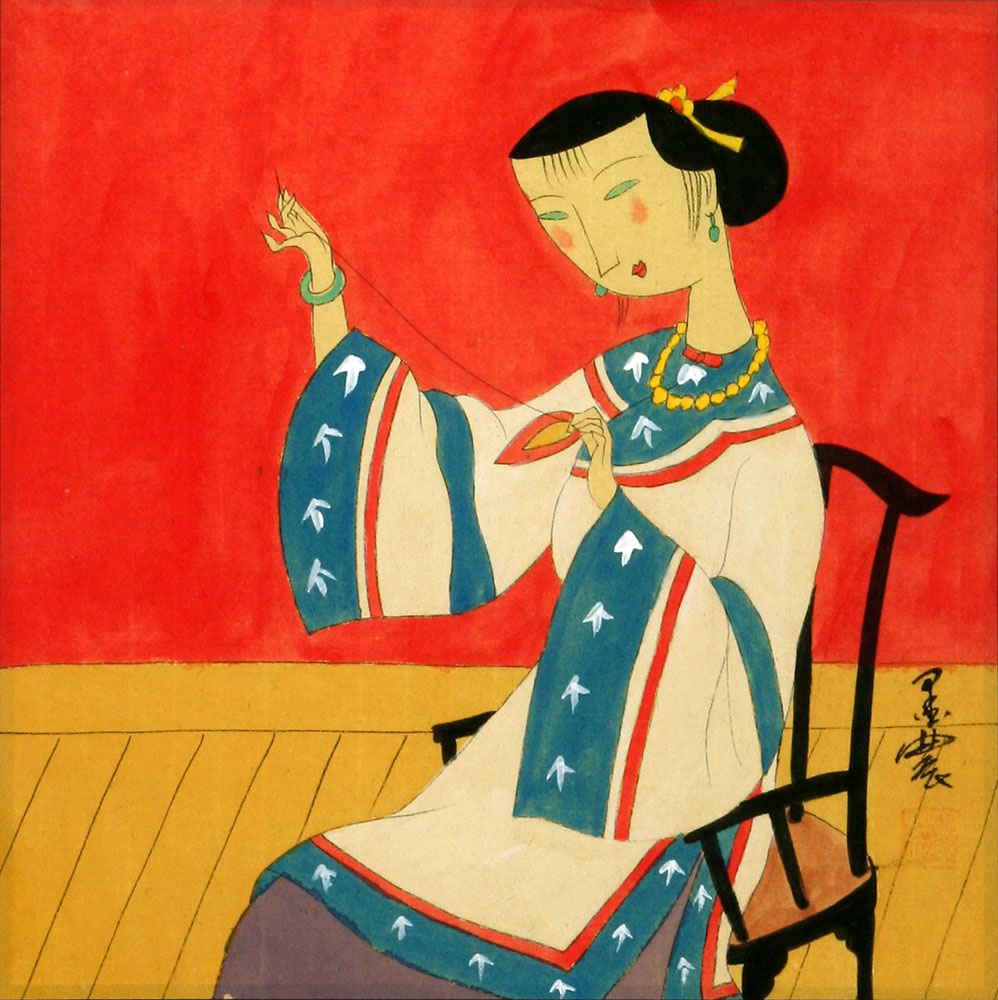 Threading the Needle - Time to Sew - Modern Art Painting