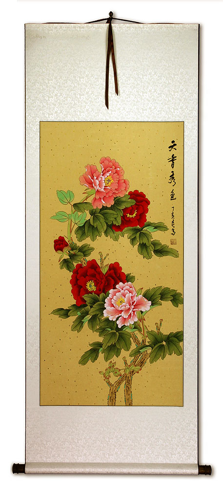 Heavenly Fragrance and Beauty - Peony Flower Wall Scroll