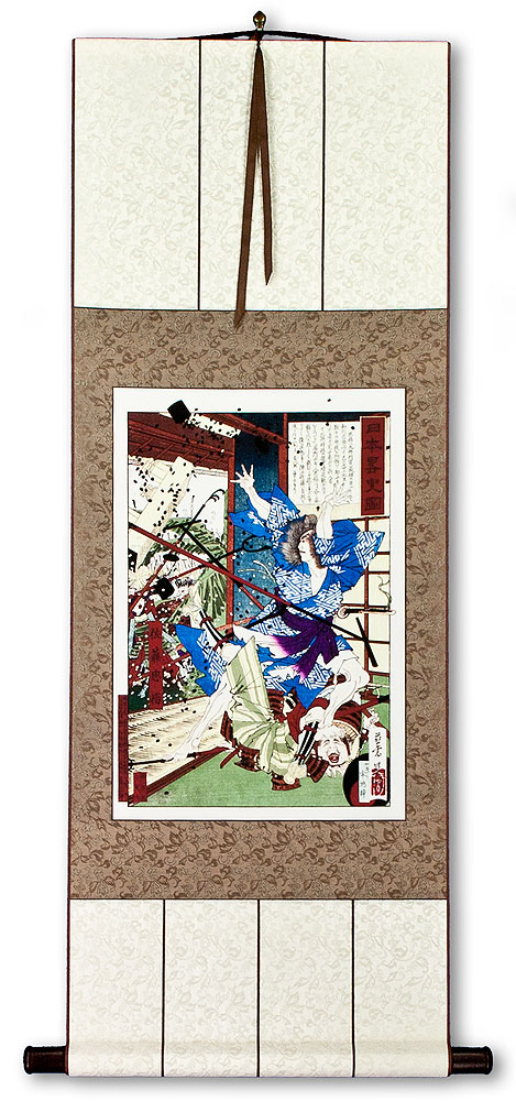 Samurai in Battle - Japanese Woodblock Print Repro - Wall Scroll