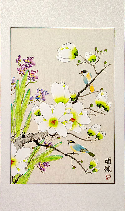 Bird & Flower Painting on Wall Scroll