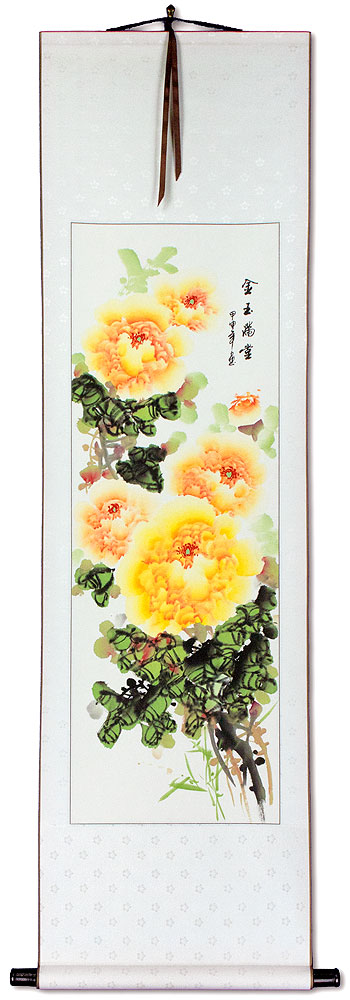 Yellow / Orange Peony Flowers Wall Scrolls