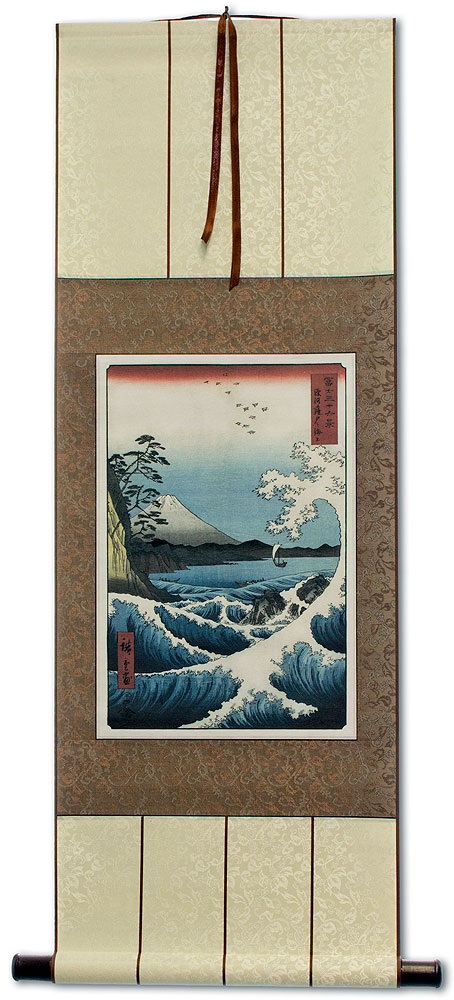 Mount Fuji Waves Landscape - Japanese Woodblock Print Repro - Wall Scroll