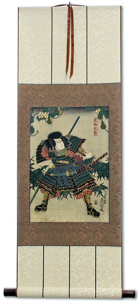 Samurai Takechi Mitsuhide - Japanese Woodblock Print Repro - Wall Scroll