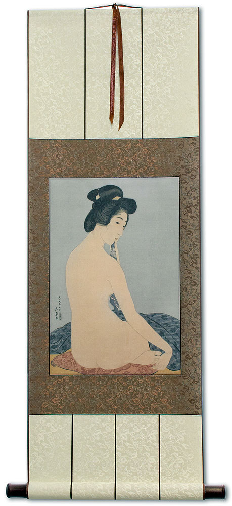 Nude Woman After Bath - Japanese Woodblock Print Repro - Wall Scroll