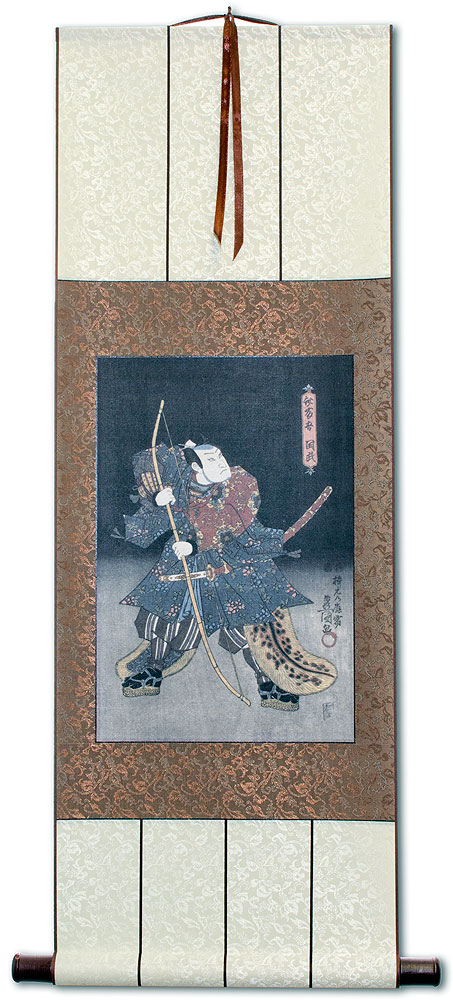 Samurai Warrior Archer - Japanese Woodblock Print Repro - Wall Scroll
