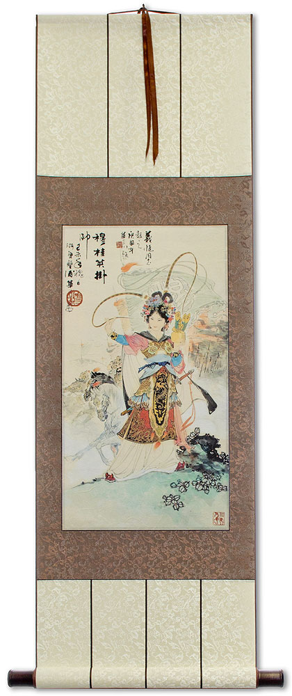 Chinese Female Warrior Mu Guiying Wall Scroll